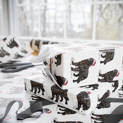 Black Newfoundland Christmas Lights Wrapping Paper