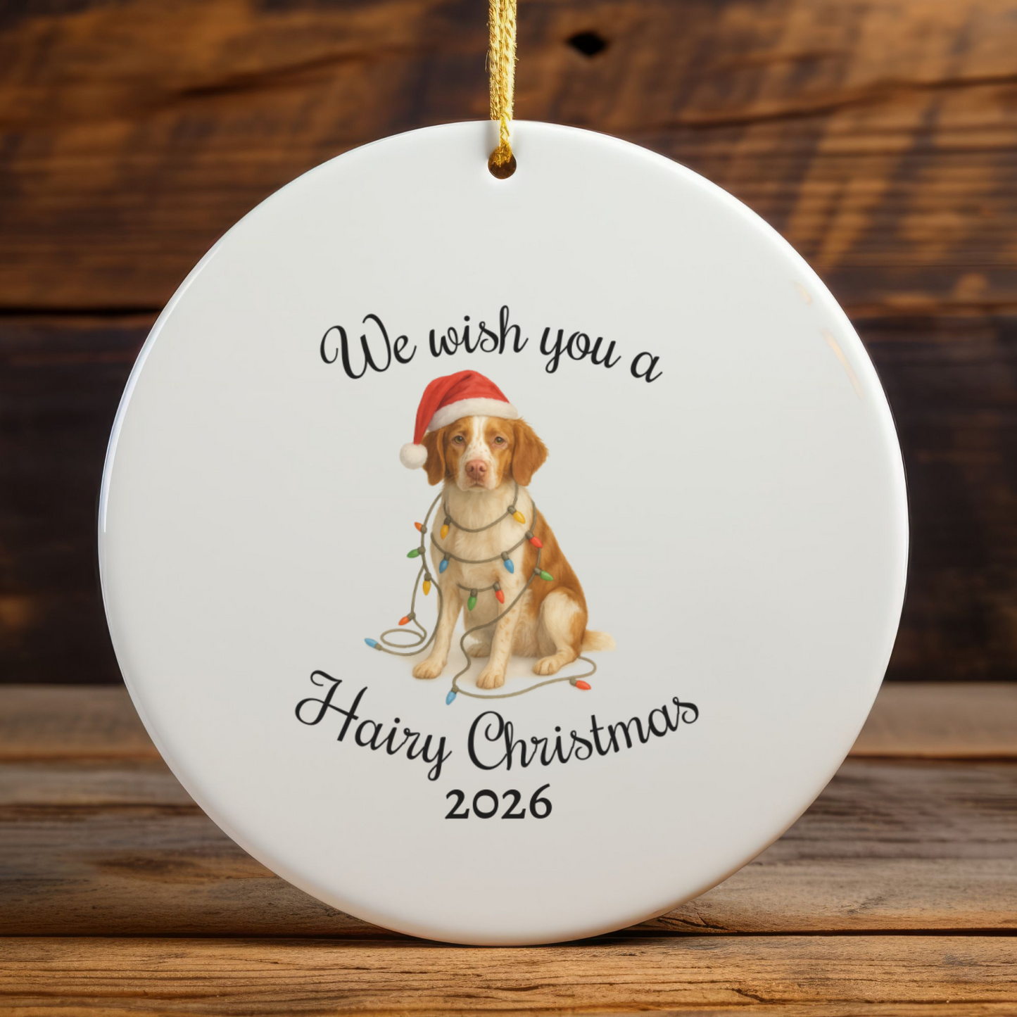 Brittany Spaniel Ornament, Personalized Dog Holiday Keepsake, Ceramic Christmas Decoration, Custom Date, Pet Lover Gift