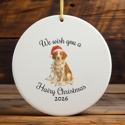Brittany Spaniel Ornament, Personalized Dog Holiday Keepsake, Ceramic Christmas Decoration, Custom Date, Pet Lover Gift