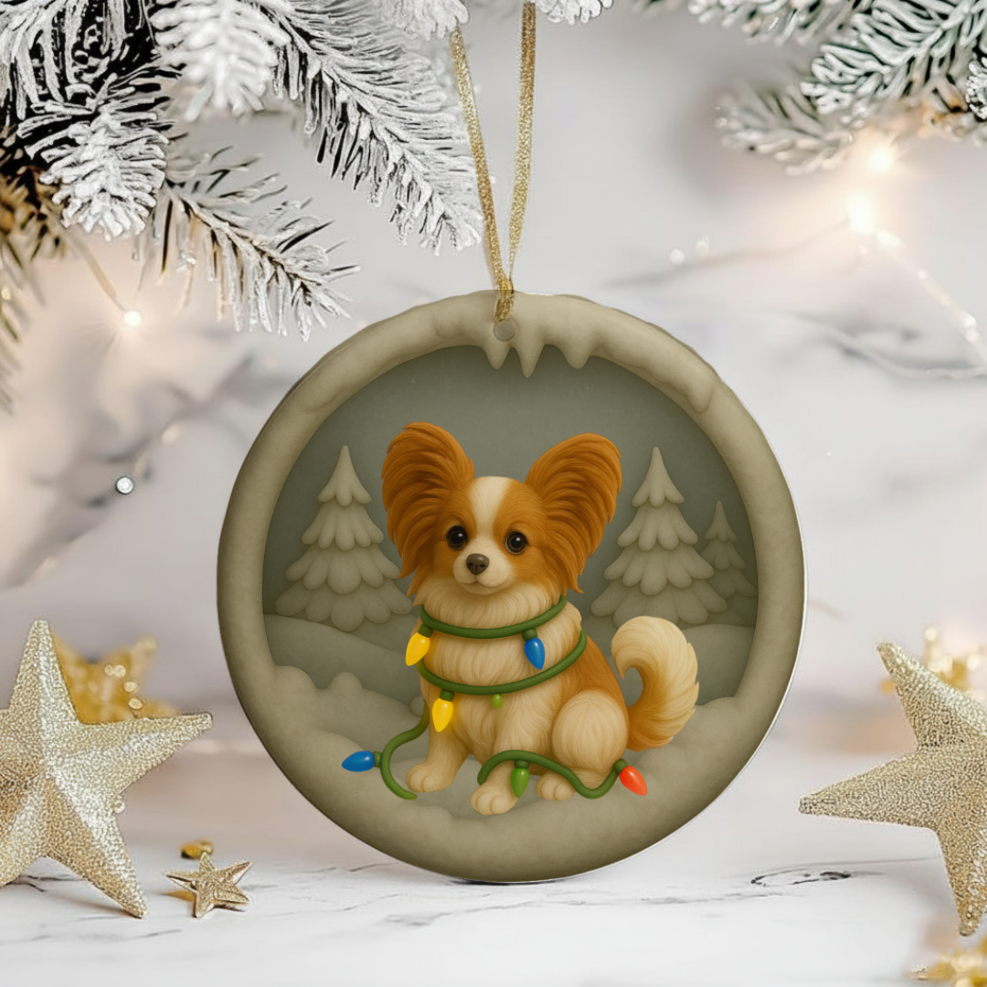 Personalized Papillon Christmas 3D Clay-Style Dog Keepsake