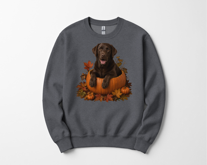 Chocolate Lab Pumpkin Sweatshirt Fall Dog Lover Autumn Labrador Cozy Crewneck Gift Pullover Apparel