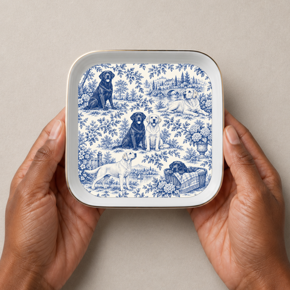 Labrador Retriever Jewelry Dish, Blue Toile Lab Ring Dish, Dog Lover Gift, Trinket Tray