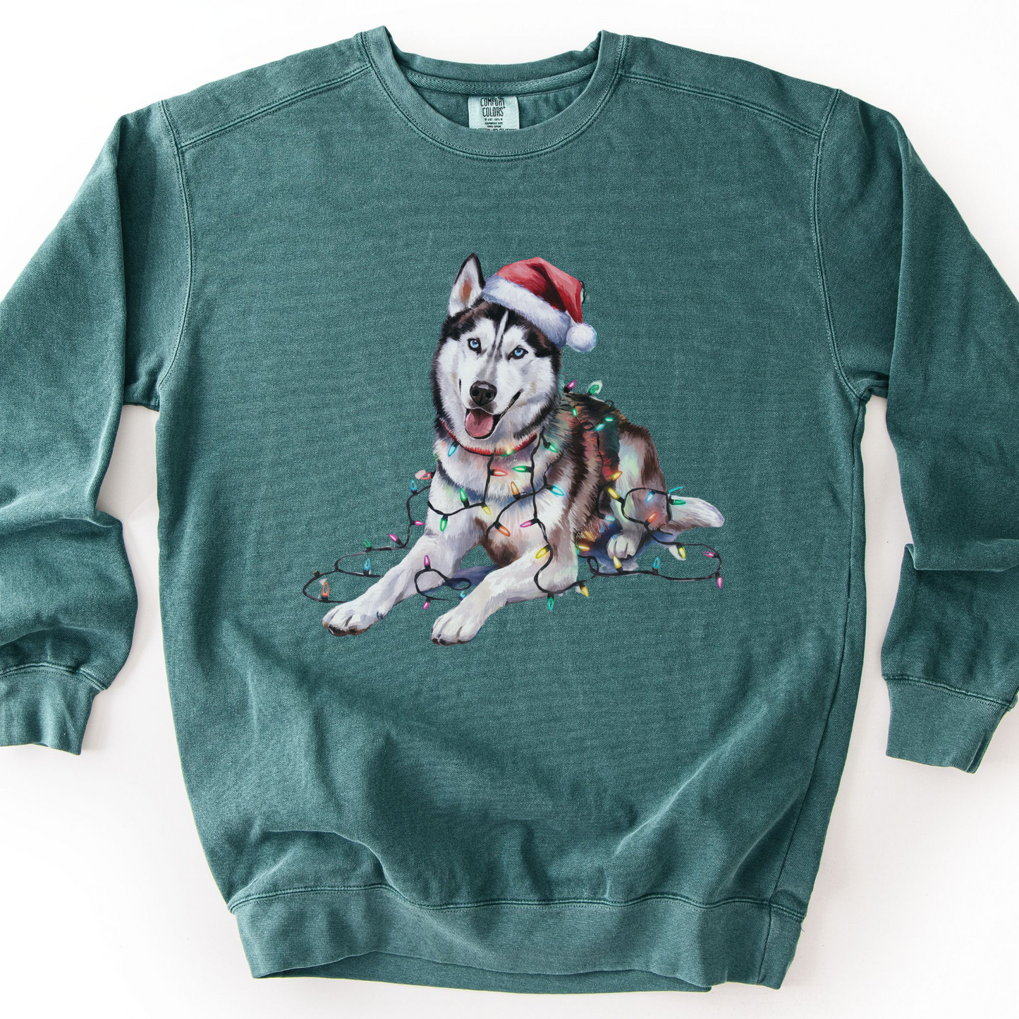 Siberian Husky Christmas Lights Sweatshirt, Festive Dog Lover Gift