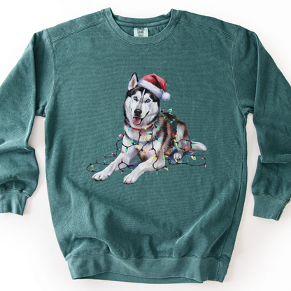 Siberian Husky Christmas Lights Sweatshirt, Festive Dog Lover Gift