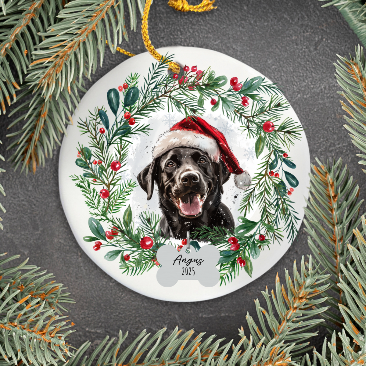 Personalized Black Lab Ornament, Custom Dog Christmas Keepsake, Customized Pet Name Ornament, Pet Memorial Ornament, Custom Dog Keepsake