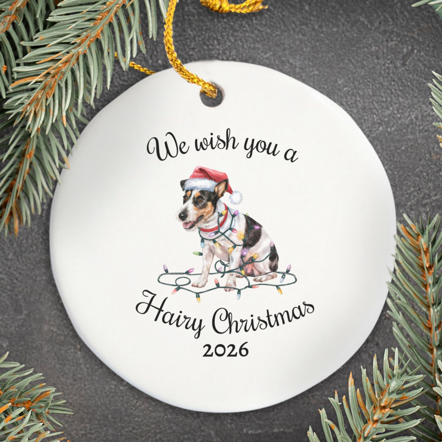 Christmas Rat Terrier Ornament, Christmas Lights Dog Keepsake