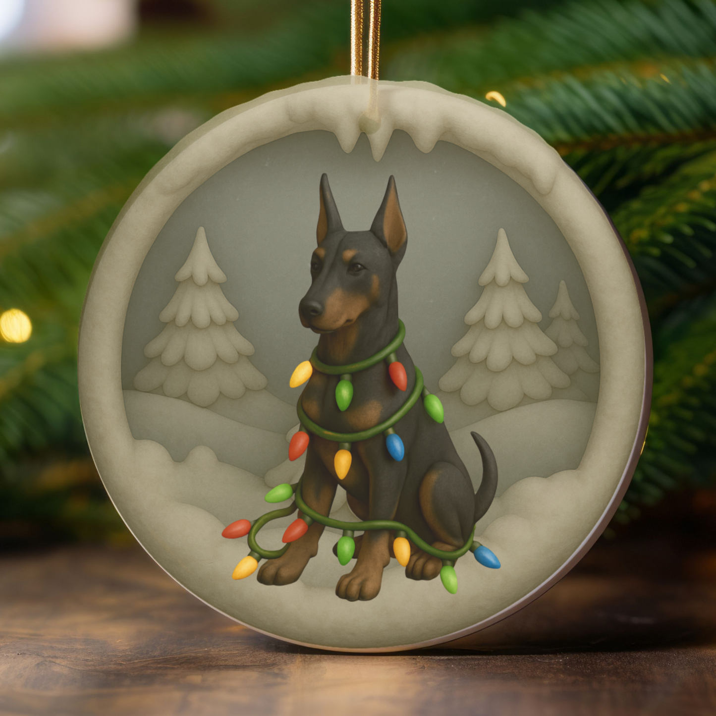 Personalized Doberman Christmas 3D Clay-Style Ornament