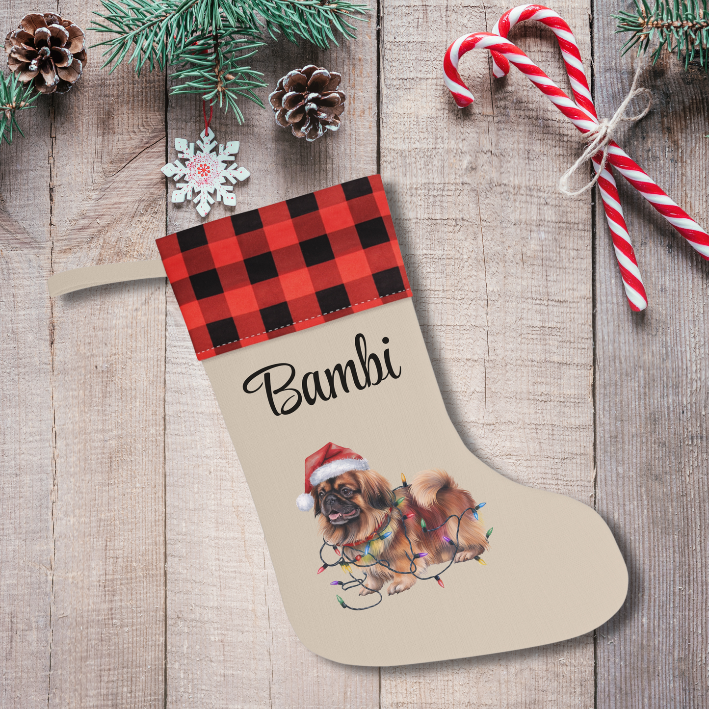 Personalized Pekingese Christmas Stocking, Holiday Decor Gift for Pet Lovers