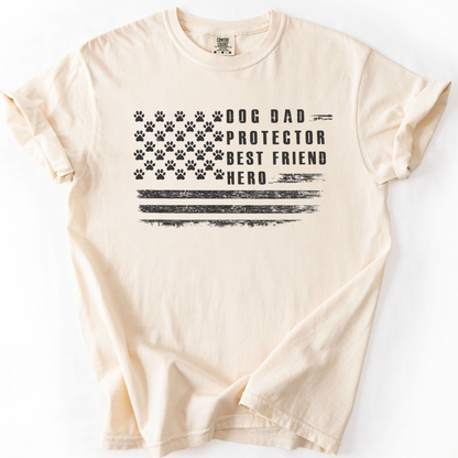Dog Dad Protector Best Friend Hero Patriotic Paw Print Flag Shirt
