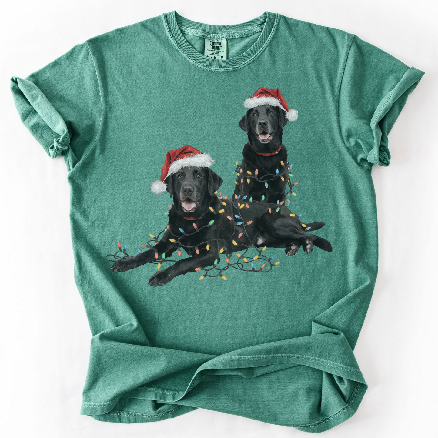 Festive Holiday Christmas Dog Shirt, Santa Hat Labrador Tee, Holiday Lights Dog Lovers Shirt, Christmas Gift for Dog Mom