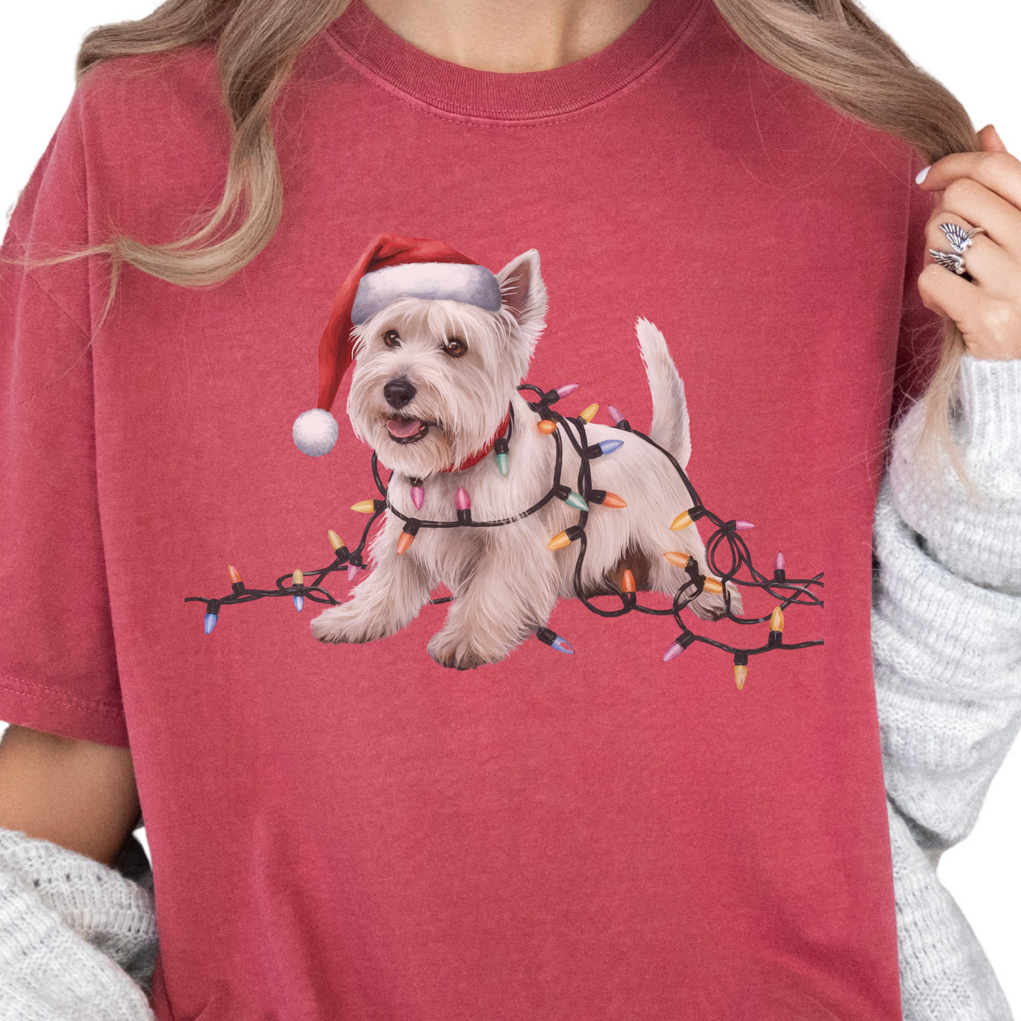West Highland Terrier Christmas Lights Shirt, Festive Holiday Tee for Westie Lovers