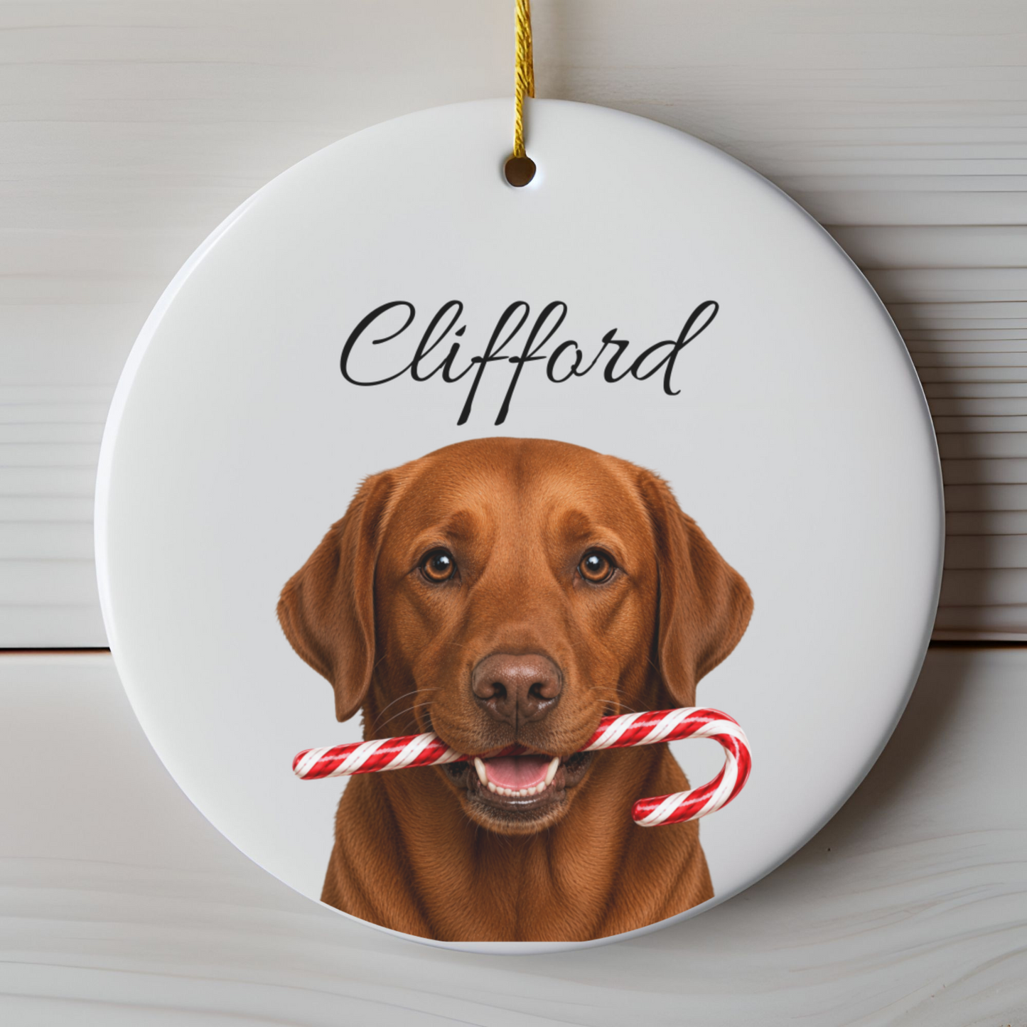 Personalized Fox Red Lab Candy Cane Ornament
