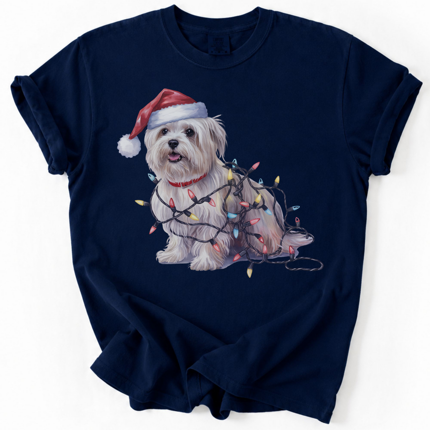 Maltese Christmas Lights Shirt, Festive Holiday Tee for Small Dog Lovers