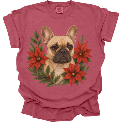 French Bulldog Christmas Shirt, Poinsettia Frenchie Mom Holiday Tee