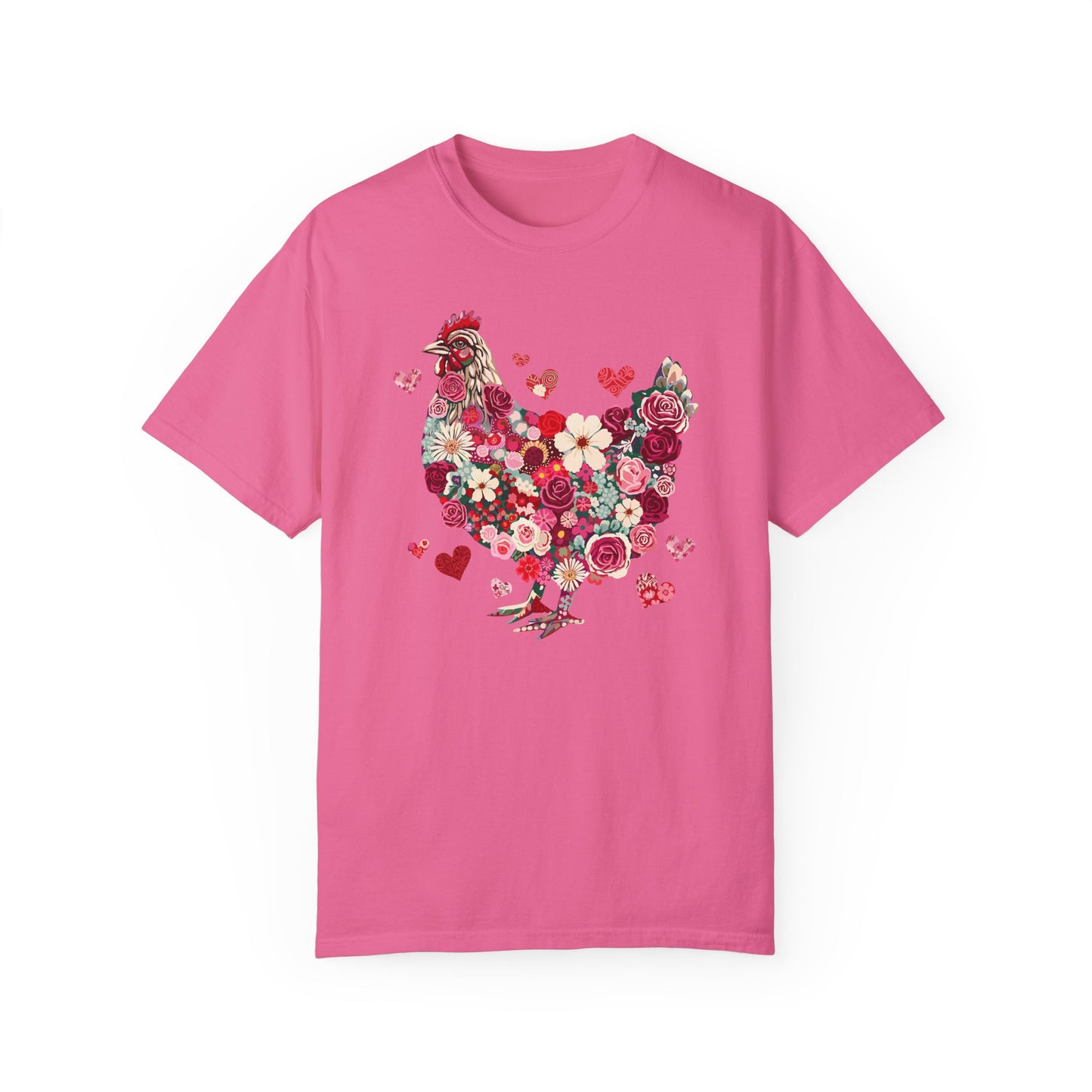 Chicken of Roses Valentine's Day Unisex T-shirt, Floral Heart Tee, Love Bird Graphic Top, Romantic Flower Animal Shirt, Red Rose Valentine's