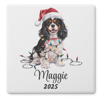 Load image into Gallery viewer, Personalized Tri-Color Cavalier King Charles Spaniel Christmas Coaster Set