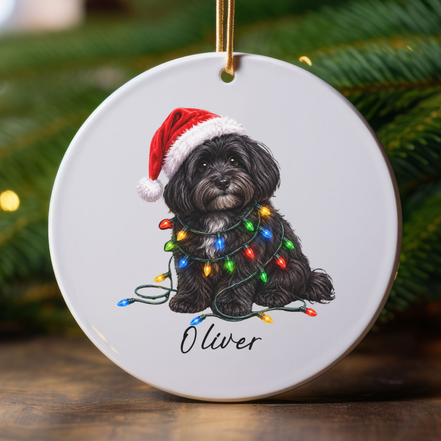 Personalized Black Havanese Christmas Ornament, Ceramic Dog Lover Gift, Holiday Pet Keepsake Tree Decor