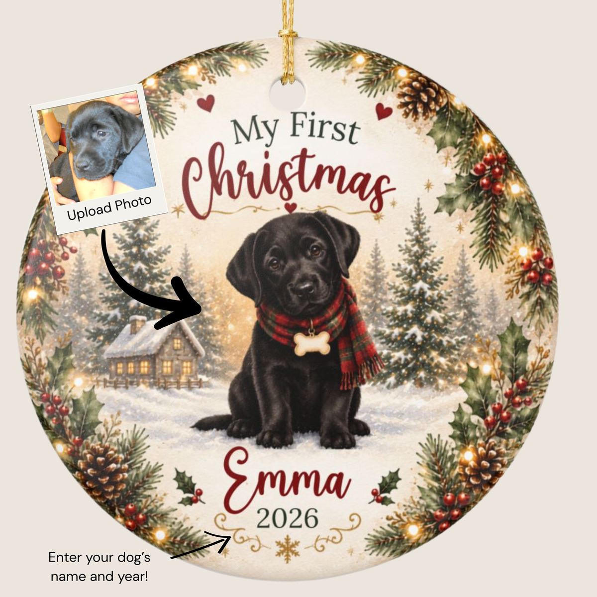 Personalized First Christmas Pet Ornament Custom Dog Memorial Photo Keepsake Gift