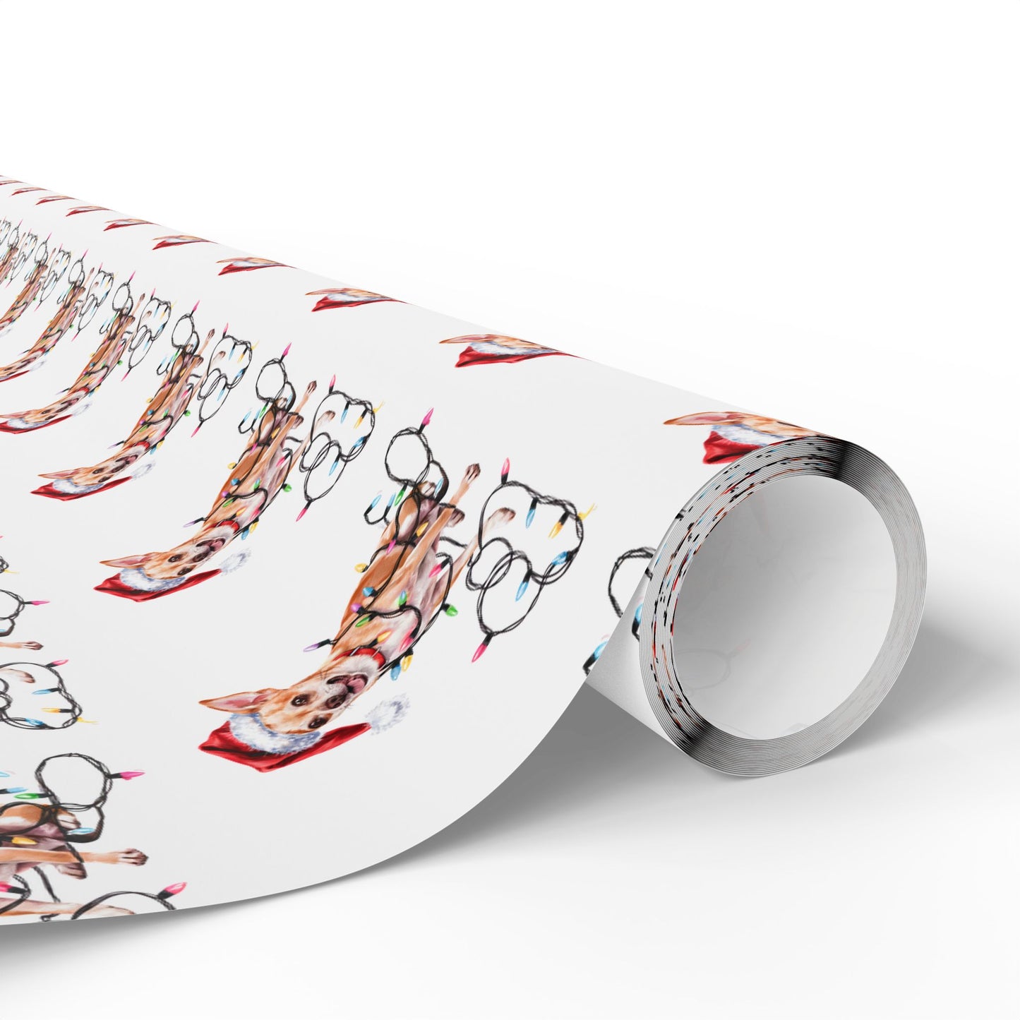 Tan Chihuahua Christmas Lights Wrapping Paper