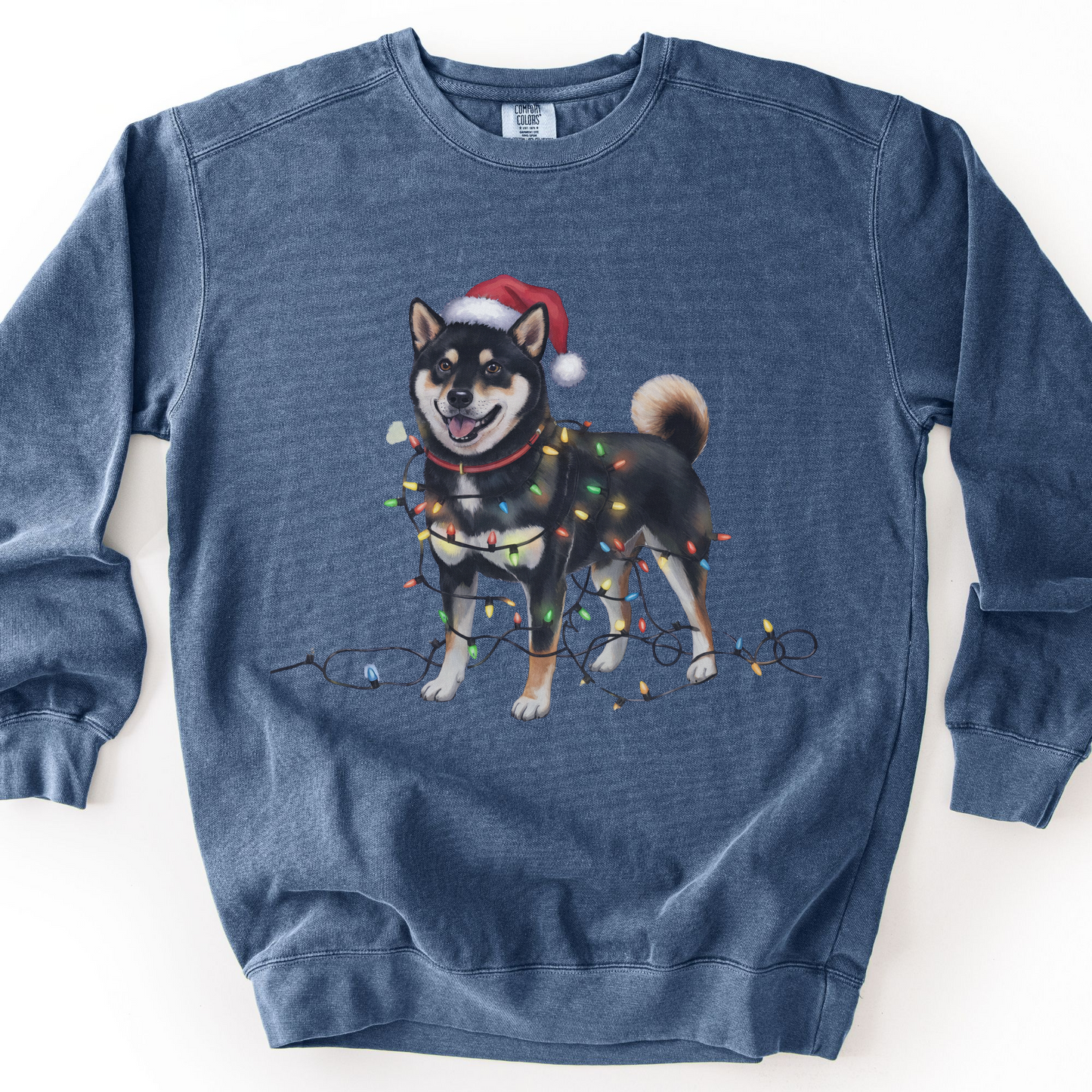 Black Shiba Inu Christmas Lights Sweatshirt, Festive Dog Lover Apparel