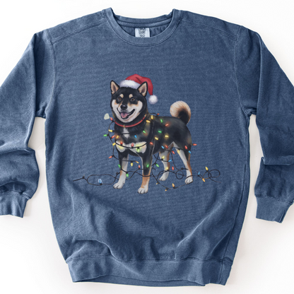 Black Shiba Inu Christmas Lights Sweatshirt, Festive Dog Lover Apparel