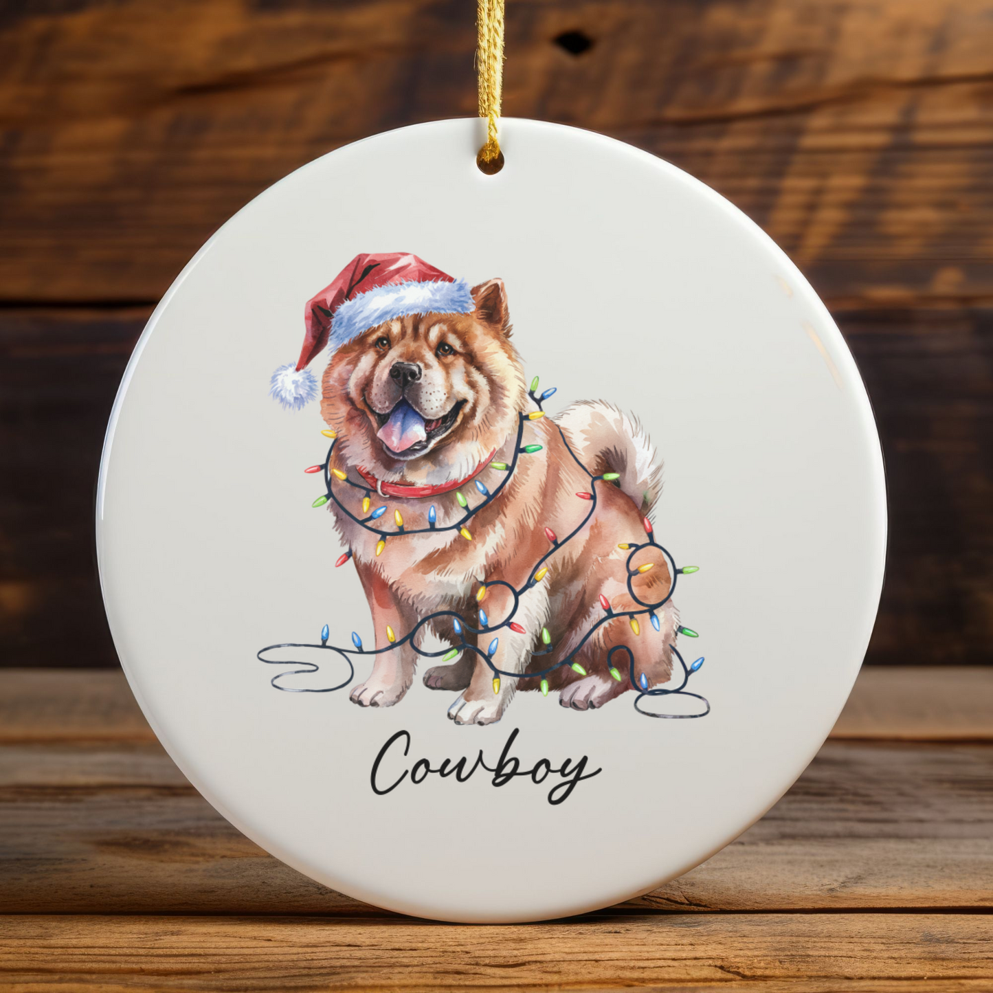 Personalized Chow Chow Christmas Ornament, Festive Dog Lights, Ceramic Holiday Keepsake