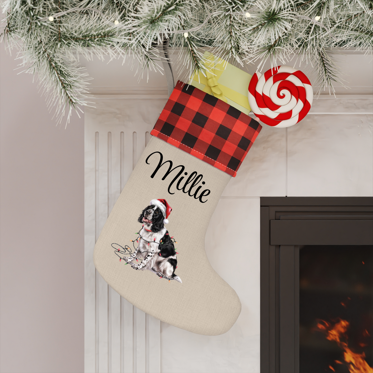 Personalized Black Springer Spaniel Christmas Stocking, Holiday Decor Gift for Pet Lovers