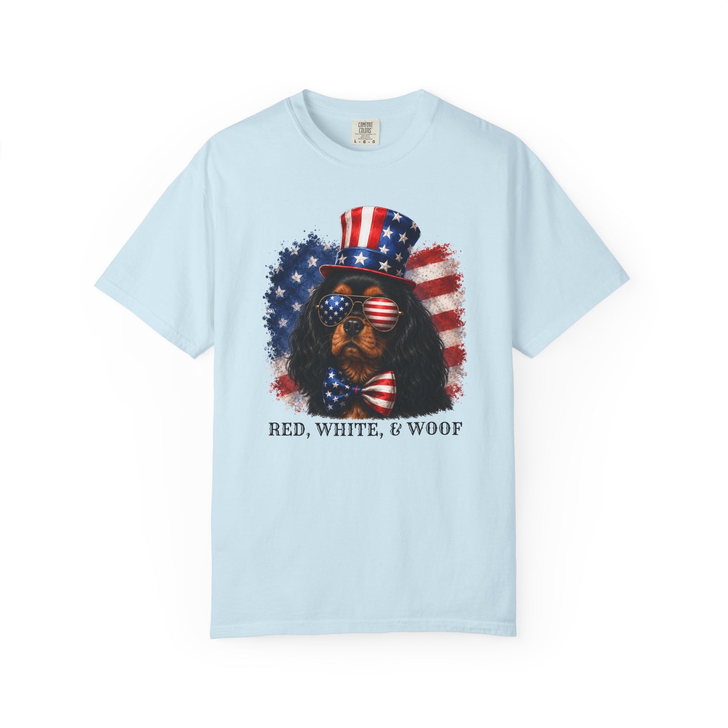 Patriotic Black And Tan Cavalier Red White & Woof Shirt