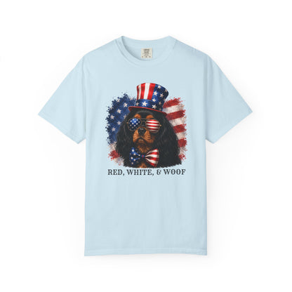 Patriotic Black And Tan Cavalier Red White & Woof Shirt