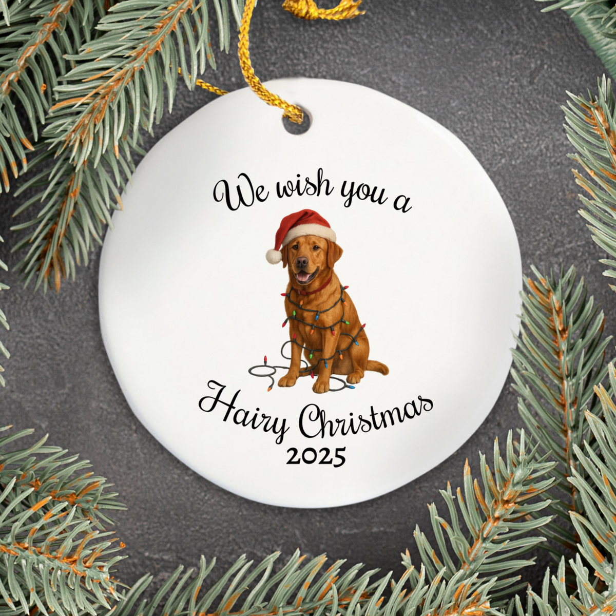 Fox Red Labrador Retriever Ornament 2025, We Wish You a Hairy Christmas Ornament, Funny Dog Lover Gift, Personalized Pet Keepsake
