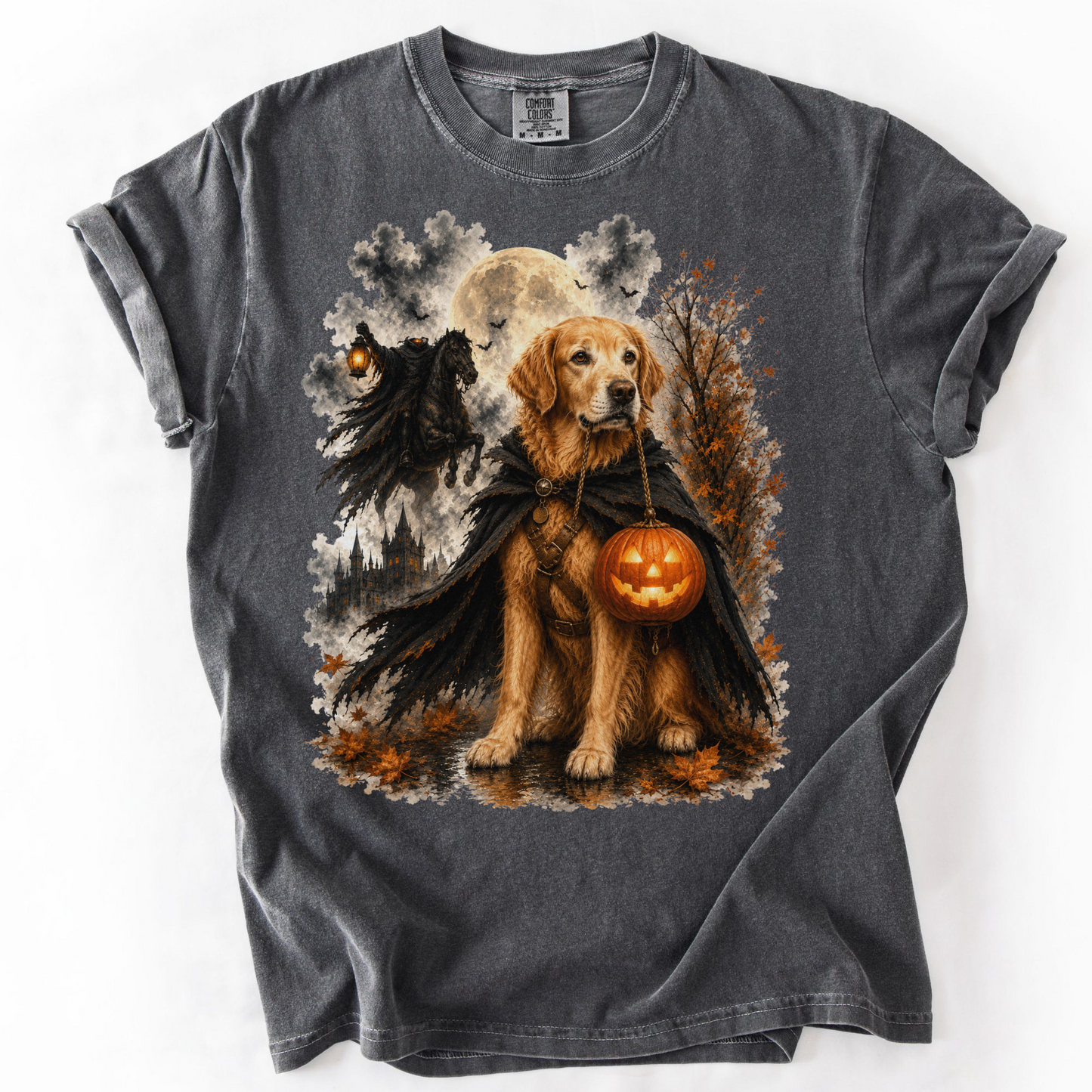 Custom Halloween Dog Shirt, Personalized Headless Horseman Comfort Colors Pet Portrait Tee
