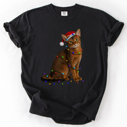 Abyssinian Cat Christmas Lights Shirt, Comfort Colors Holiday Cat Lover Tee