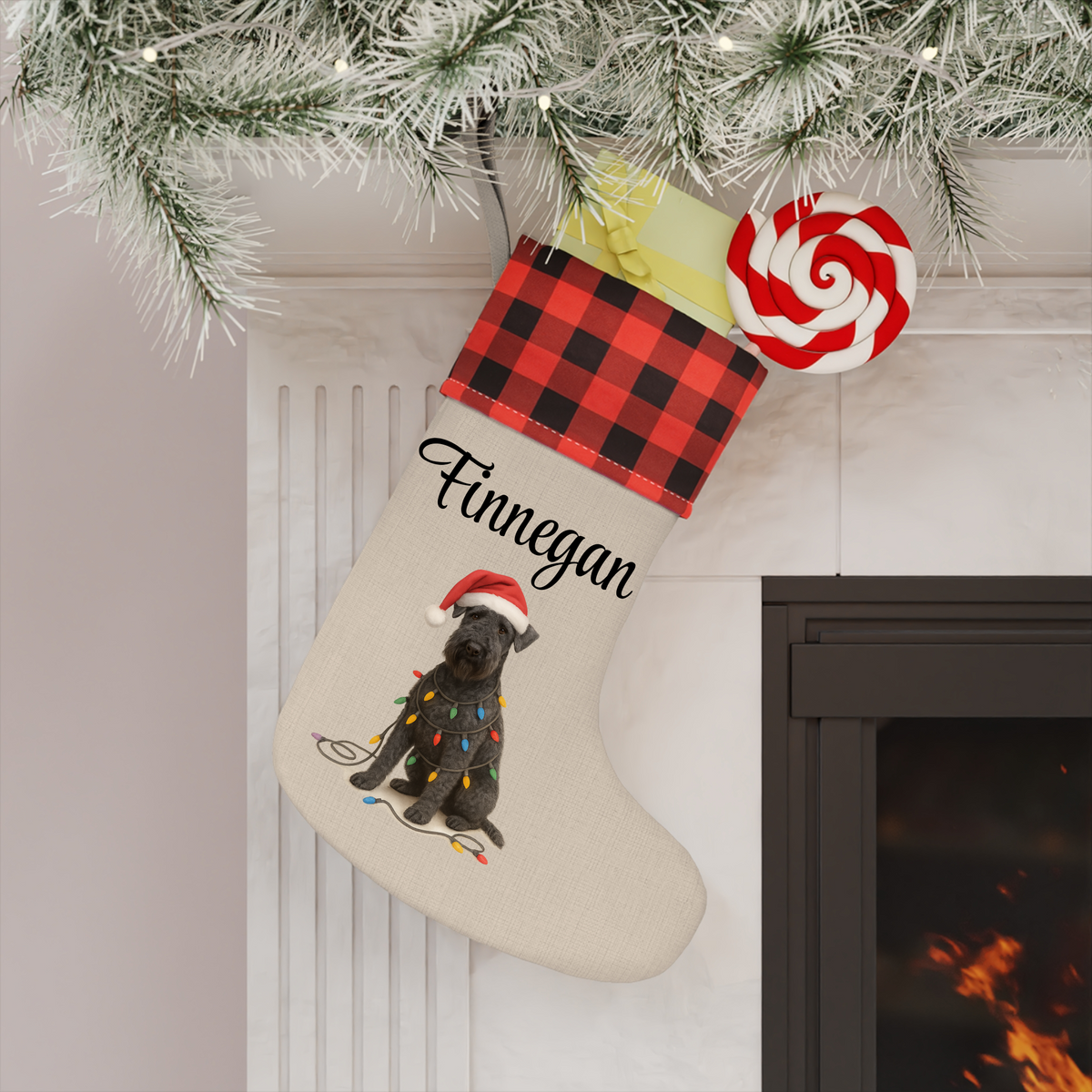 Personalized Kerry Blue Terrier Christmas Stocking, Holiday Decor Gift for Pet Lovers