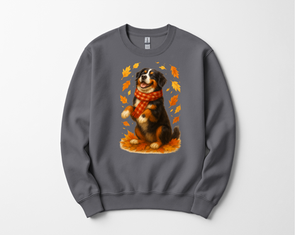 Bernese Mountain Dog Sweatshirt, Cozy Fall Dog Shirt, Cute Dog Sweater, Autumn Dog Lovers Gift, Dog in Leaves, Gift For Dog Moms