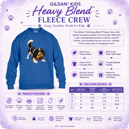 Tricolor Cavalier King Charles Spaniel Football Youth Sweatshirt, Kids Dog Lover Football Crewneck