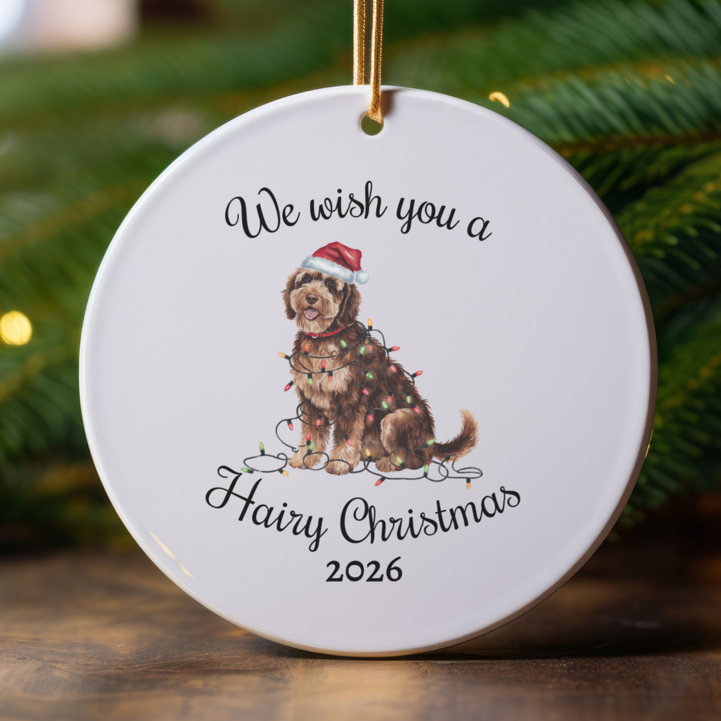 Christmas Portuguese Water Dog Ornament, Christmas Lights Dog Keepsake