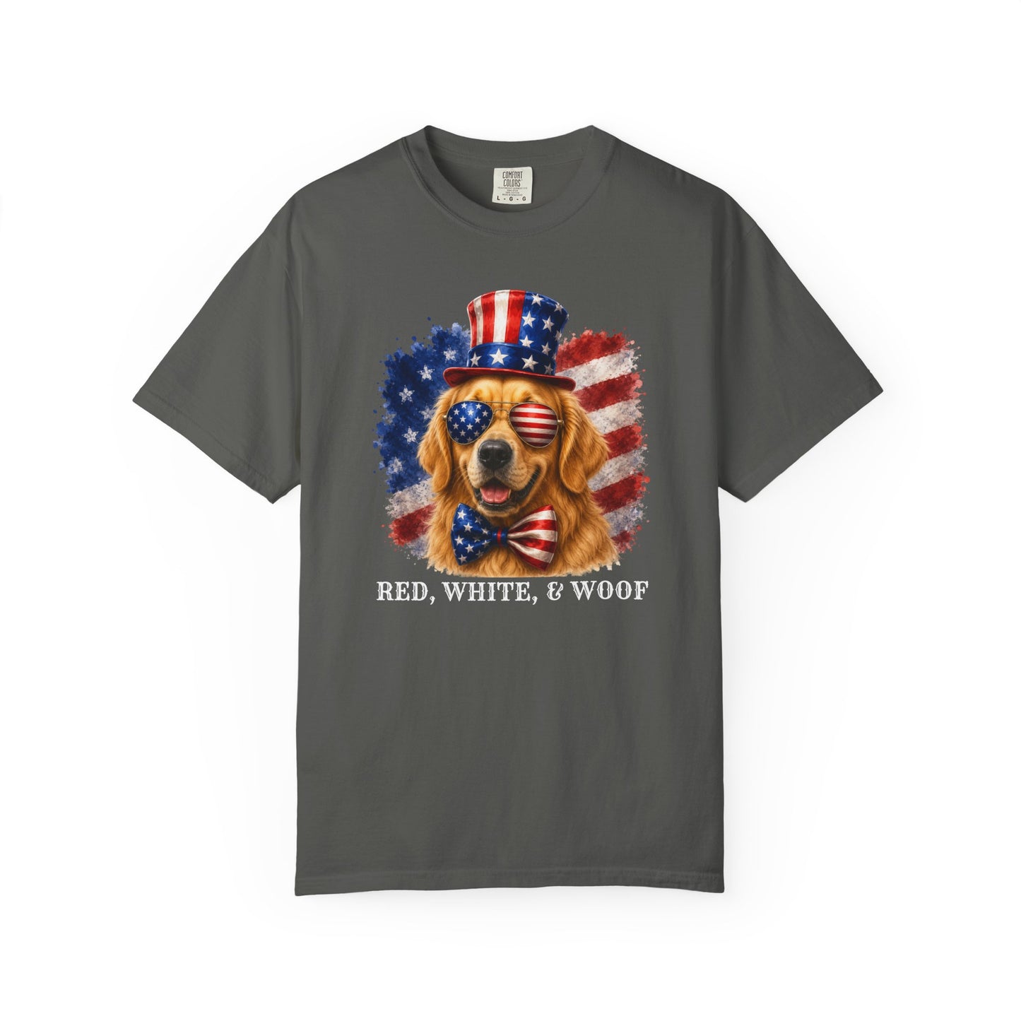 Patriotic Golden Retriever Red White & Woof Shirt