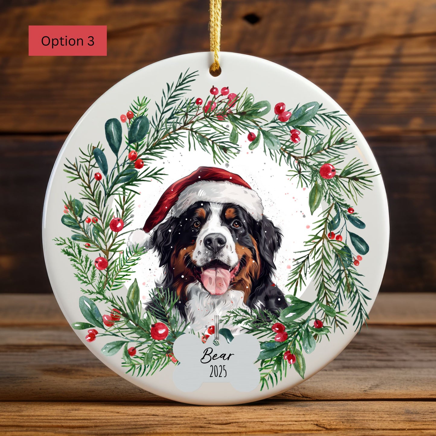 Personalized Bernese Mountain Dog Christmas Ornament