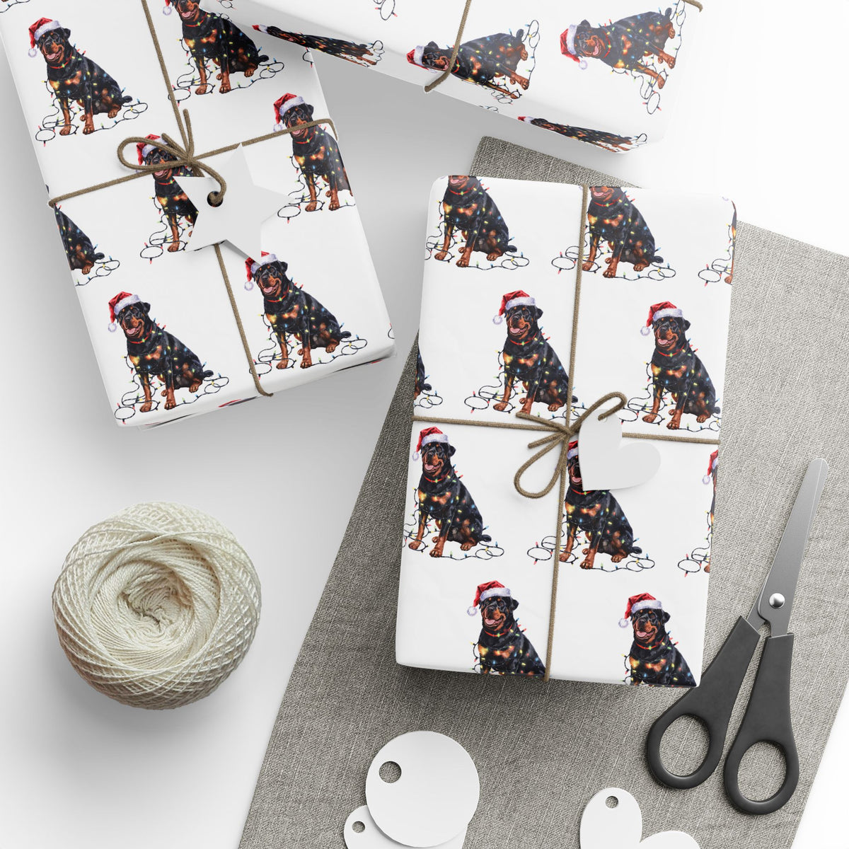 Rottweiler Christmas Lights Wrapping Paper