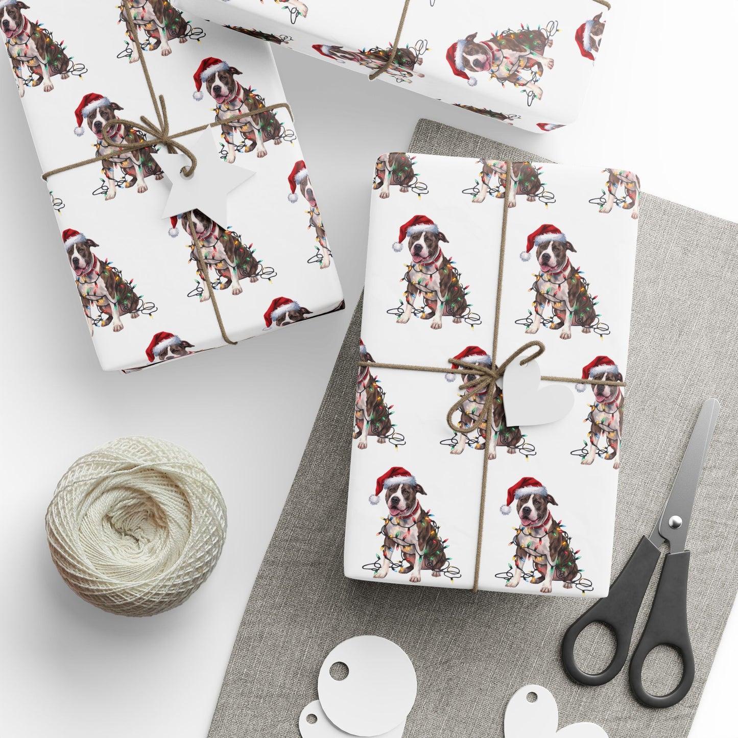 Pitbull Christmas Lights Wrapping Paper