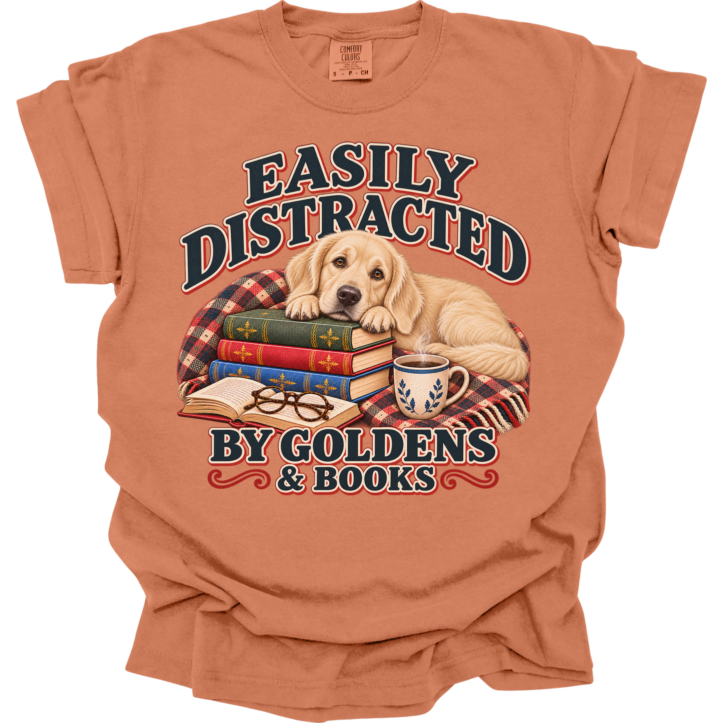 English Cream Golden Retriever Shirt, Easily Distracted by Goldens and Books, Book Lover Tee