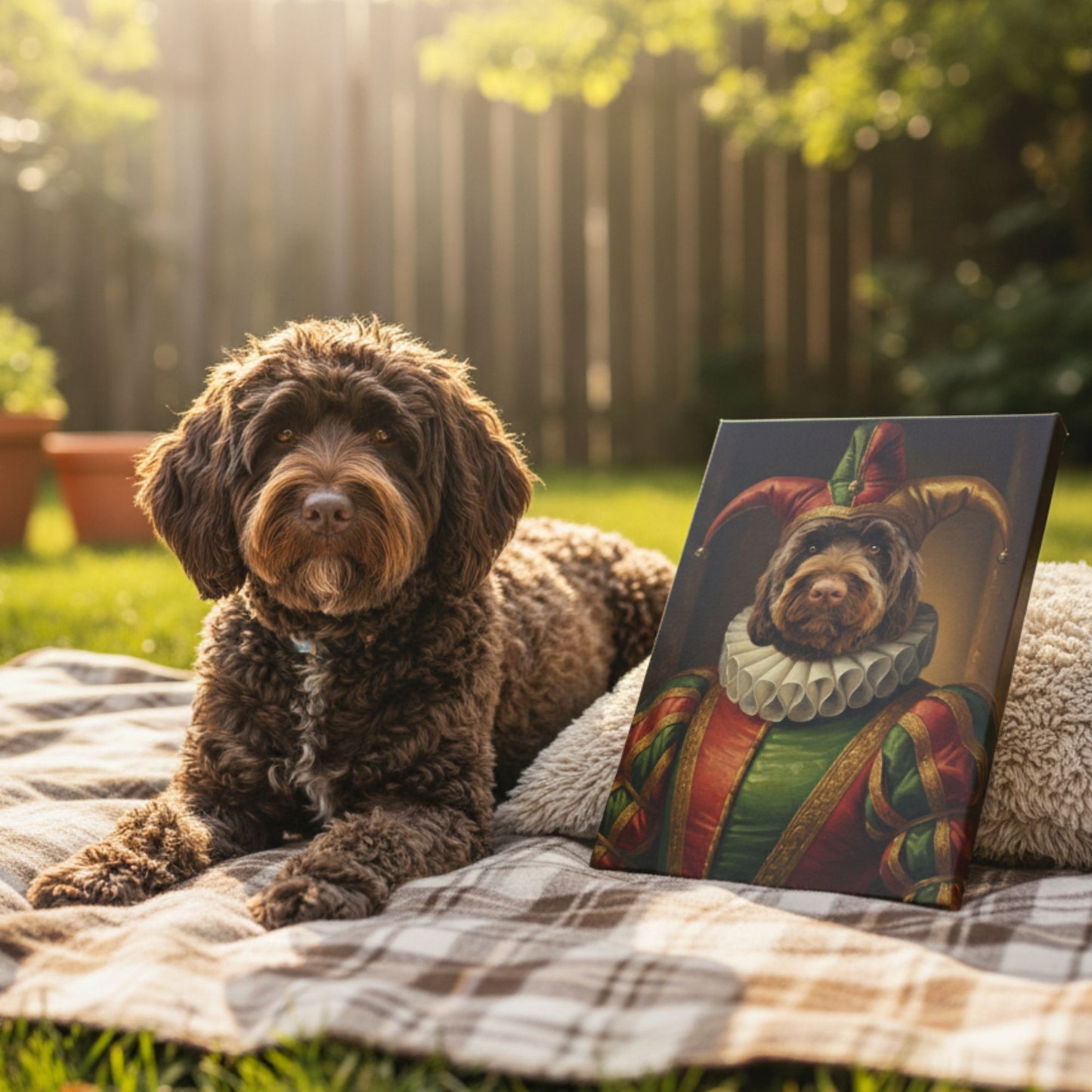 Personalized Jester Dog Portrait, Custom Renaissance Pet Art Canvas
