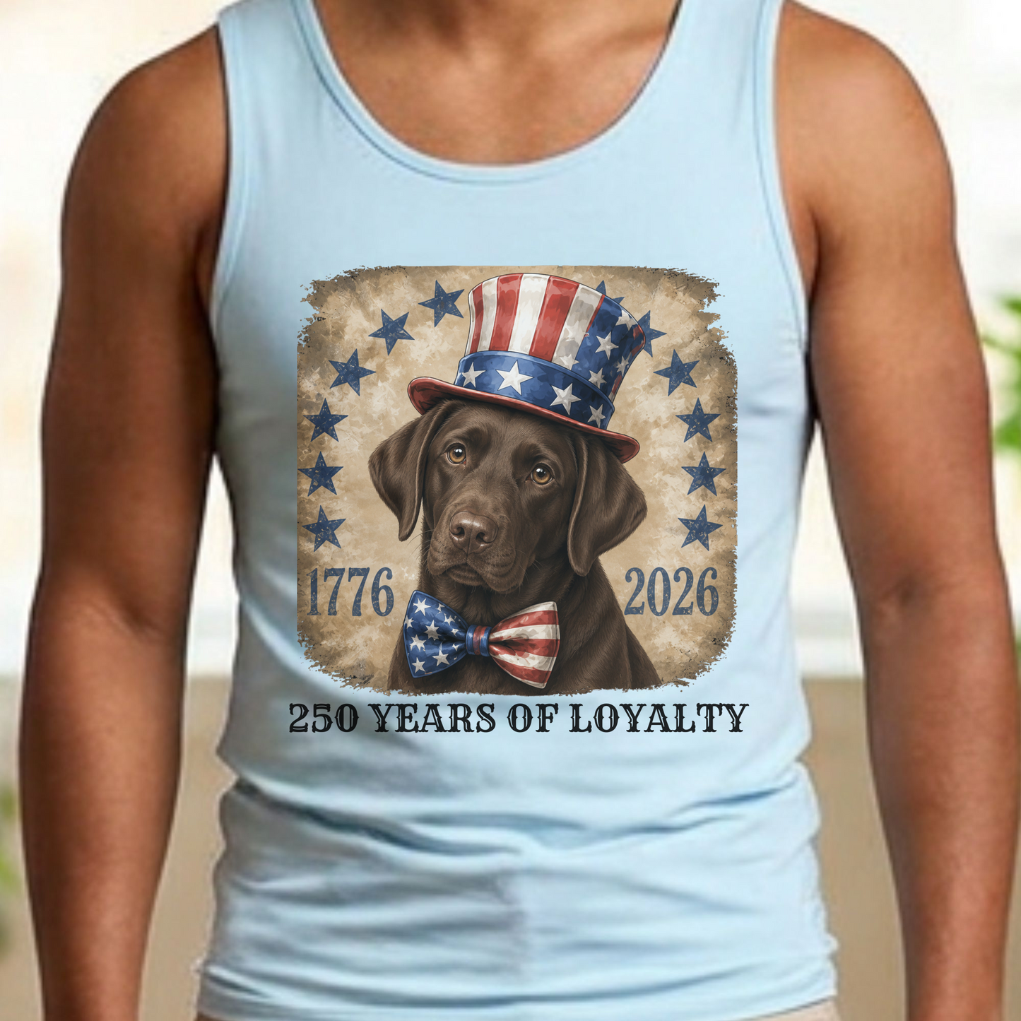 Chocolate Lab Patriotic Tank Top, 250 Years of Loyalty