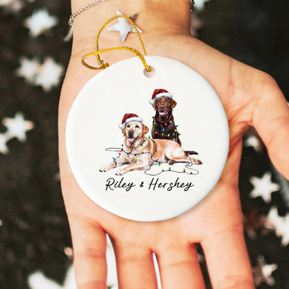 Chocolate and Yellow Labradors Ornament, Personalized Dog Christmas Decor