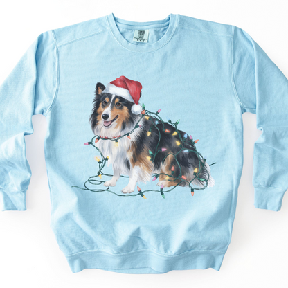 Christmas Shetland Sheepdog Sweatshirt, Lights Dog Sweater, Sheltie Mom Holiday Apparel