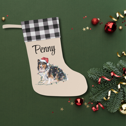 Personalized Shetland Sheepdog Christmas Stocking, Holiday Decor Gift for Pet Lovers