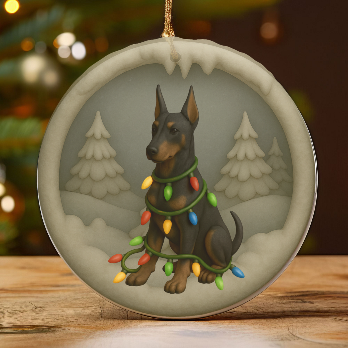 Personalized Doberman Christmas 3D Clay-Style Ornament