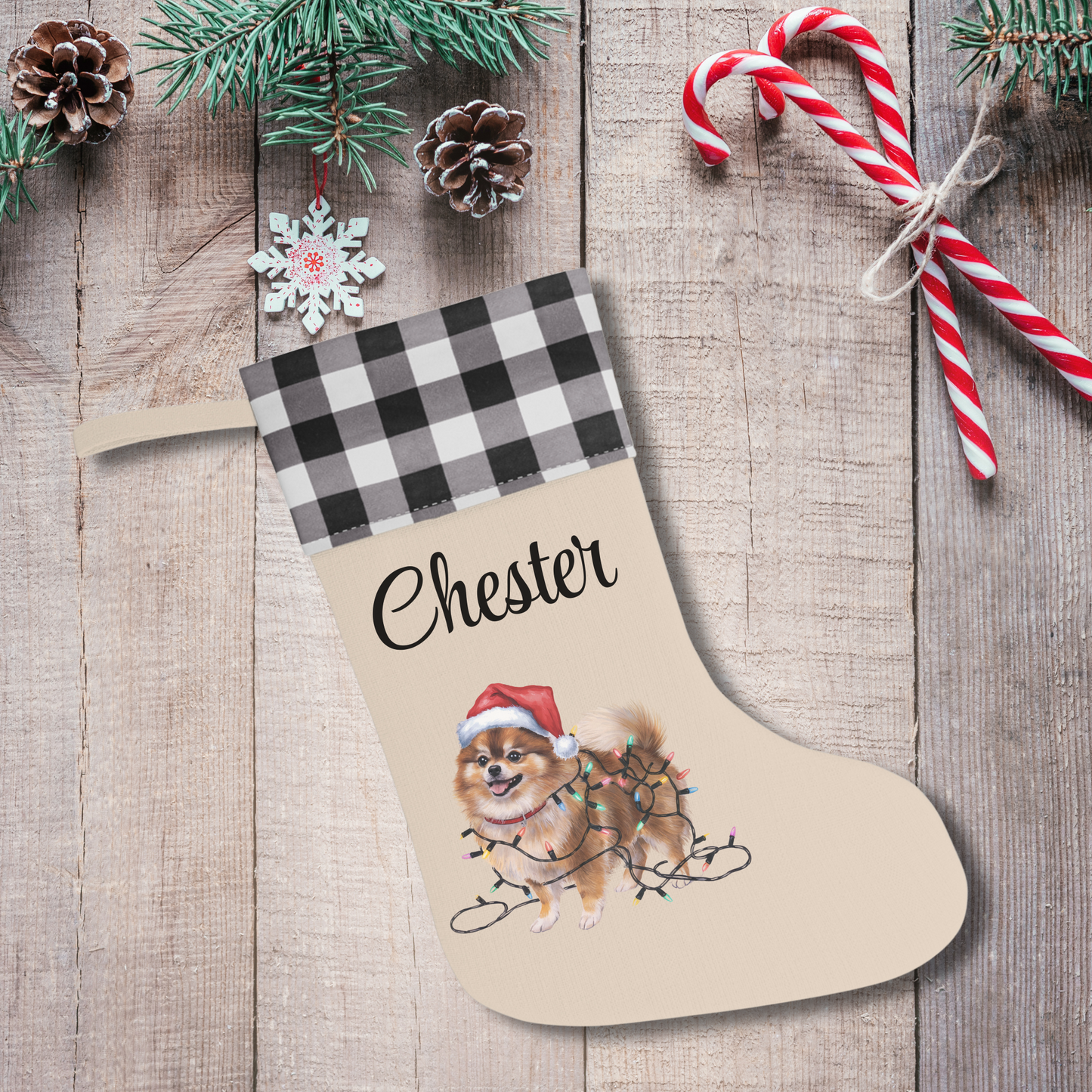 Personalized Pomeranian Christmas Stocking, Holiday Decor Gift for Pet Lovers