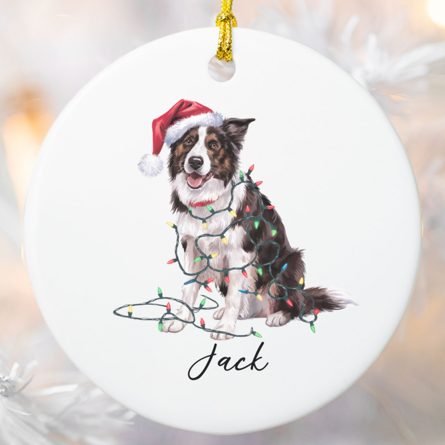 Personalized Border Collie Christmas Ornament, Festive Dog Lover Ceramic Keepsake