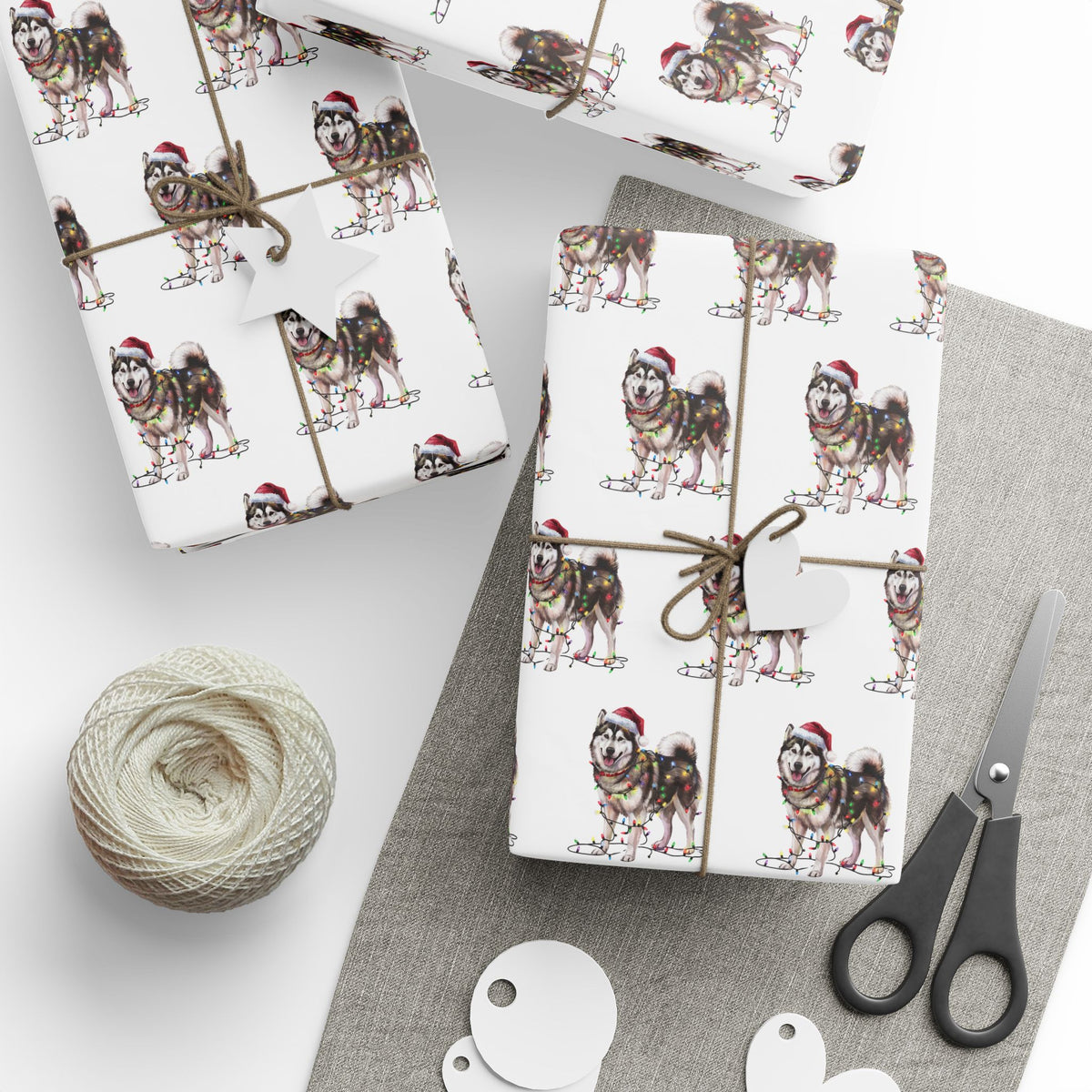 Alaskan Malamute Christmas Lights Wrapping Paper